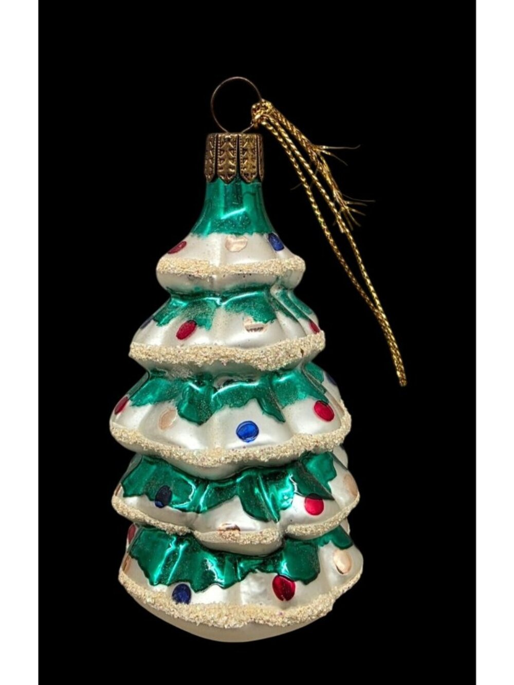 Vintage Blown Glass Christmas Tree Ornament Metallic Paint Glitter Accents